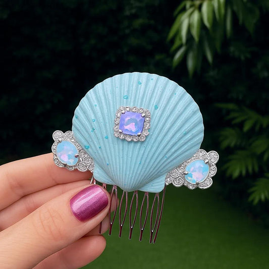 'Whispering Seashells' Blue or Pink Wedding Hair Comb