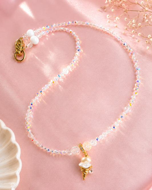 Ice Cream Dream Necklace | Pastel Pearl Ice Cream Pendant, Czech Crystal Beaded Necklace