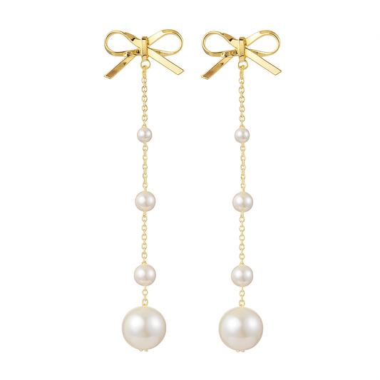 'Moon Drops' ~ Pearl Gold Bow Handmade Designer Earrings