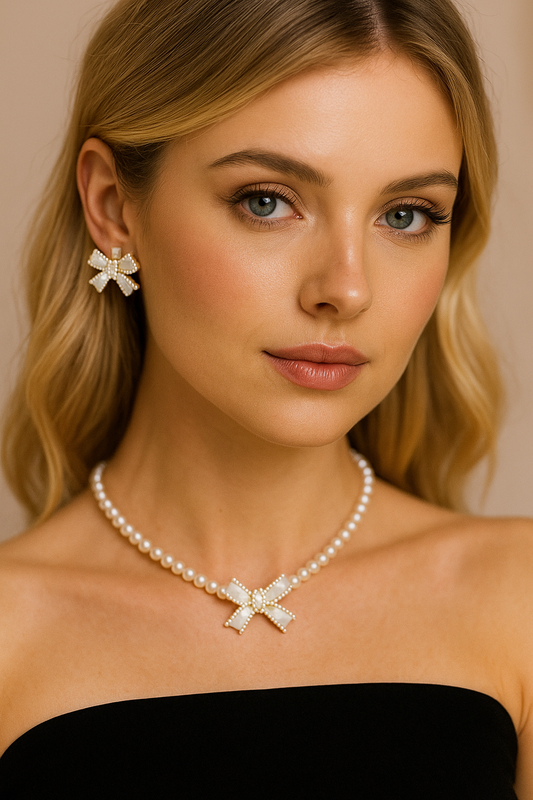 Pearl and Bow Necklace Set