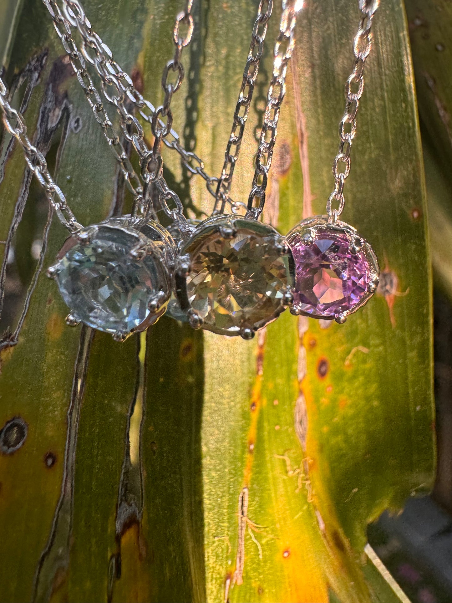 Golden Topaz ~ Rhodium Plated 925 Sterling Silver Topaz Rhinestone Pendant Necklace