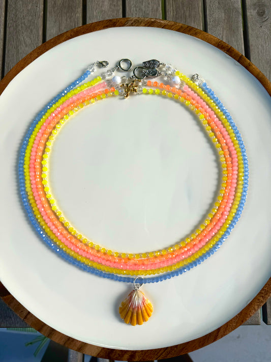 Lemon/Pink/Blue/Orange Handmade Beaded Necklace