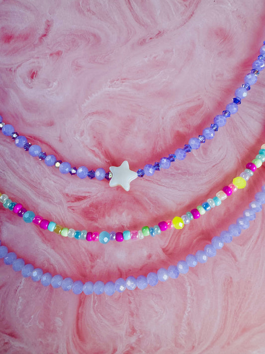 Stacked Handmade Japanese Bead Necklaces ft. Czech Crystals x3