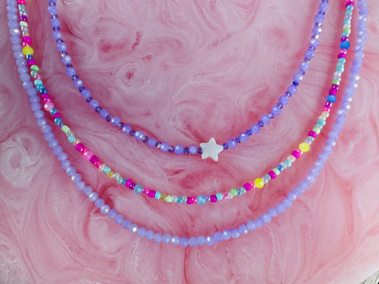 Stacked Handmade Japanese Bead Necklaces ft. Czech Crystals x3