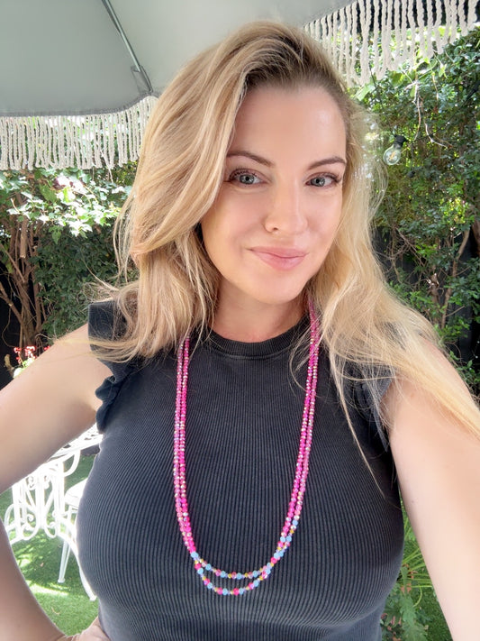 Qld Sunset ~ Hot Pink Crystal Statement Necklace ~ Extra Long Czech Crystal Necklace