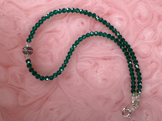 Emerald Green Crystal Necklace w Rhodium Sterling Silver