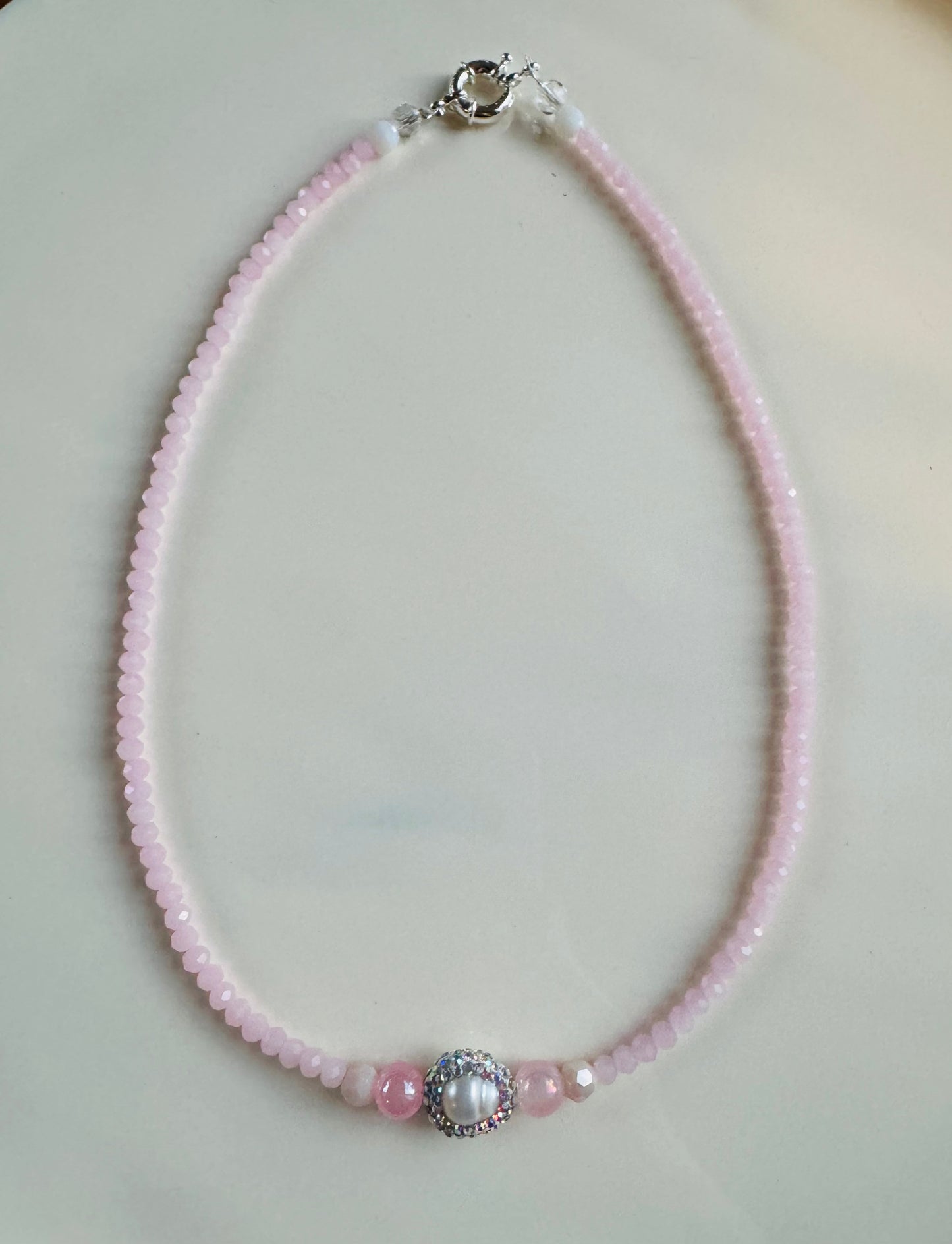 Pastel Pink ~ Crystal Bead & Pearl Necklace