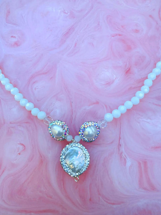 Snow Queen ~ Ice Necklace feat. Genuine Pearls and Crystals