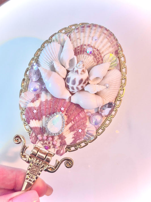 Natural Handmade Crystal Seashell Mirror, Mothers Day, Wedding Mirror, Bridesmaid, Birthday, custom gift.