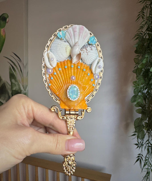 Shell Mirror, Handheld Mirror, Handmade Shell Mirror, Fancy Mirror, Wedding Gift, Birthday Present, Mothers Day Gift, Compact Mirror