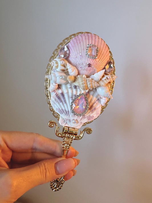Crystal Seashell Mirror, Fancy Mirror, Gold Mirror, Mothers Day, Wedding Mirror, Bridesmaid, Birthday, Mermaid Mirror