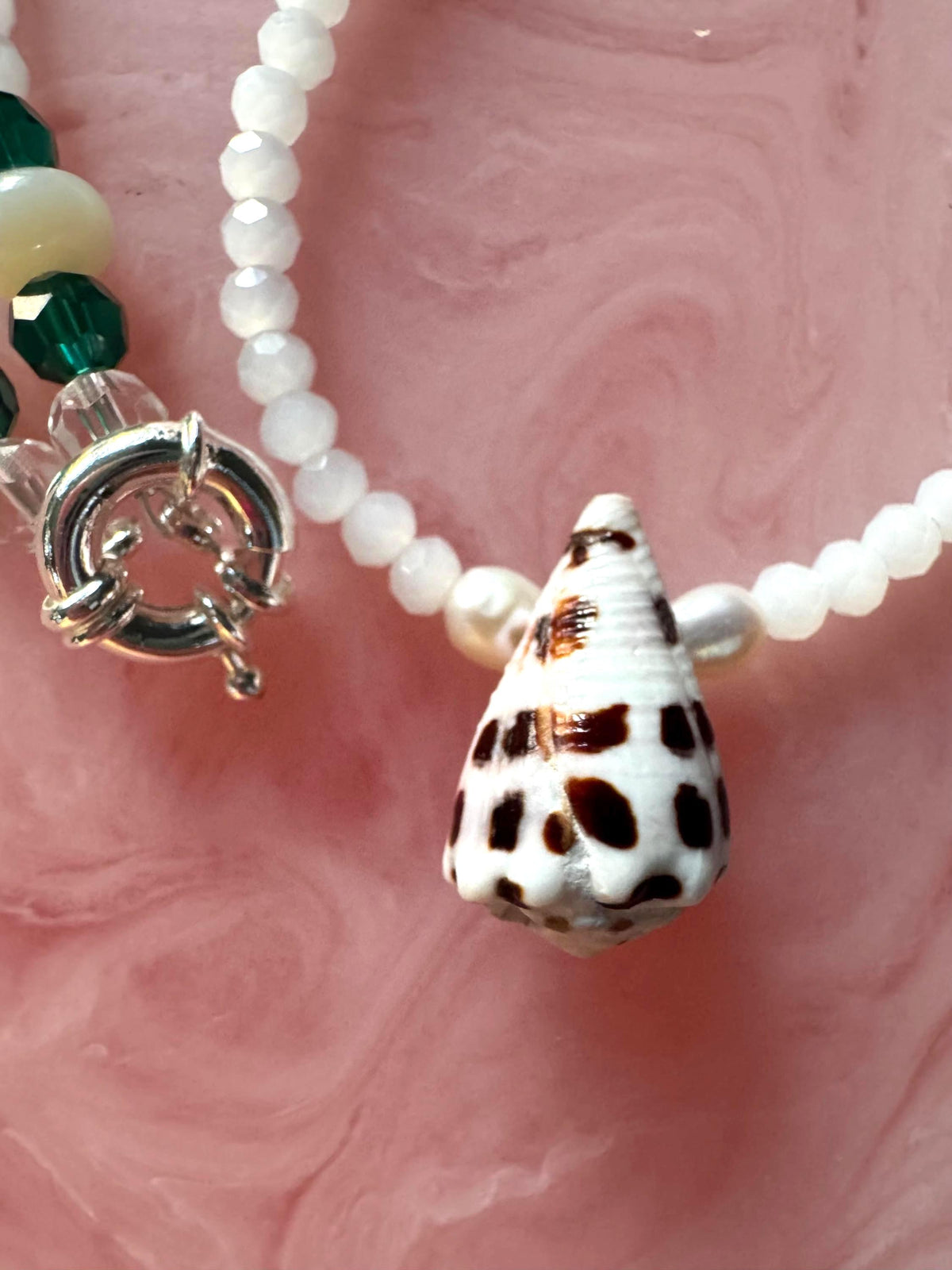 Pearl of the Quiet Sea Hebrew Cone Seashell & Pearl Necklace