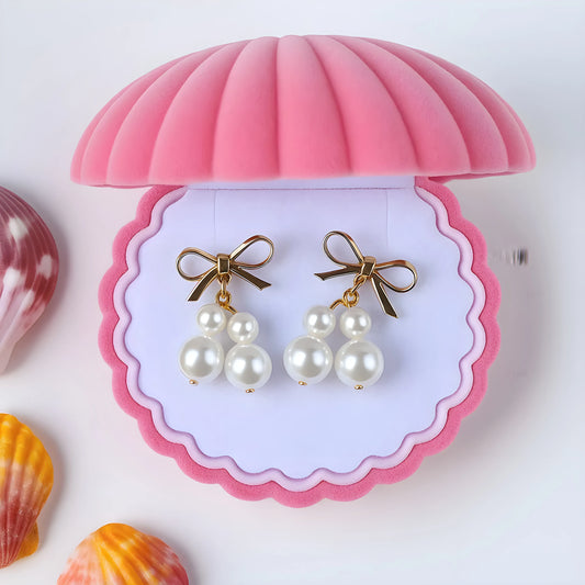 'Moonlit Pearl'  - Gold Bow Handmade Designer Earrings