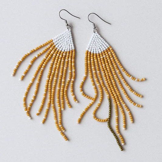 Orange White Sea Urchin Handmade Chandelier Seed Bead Earrings