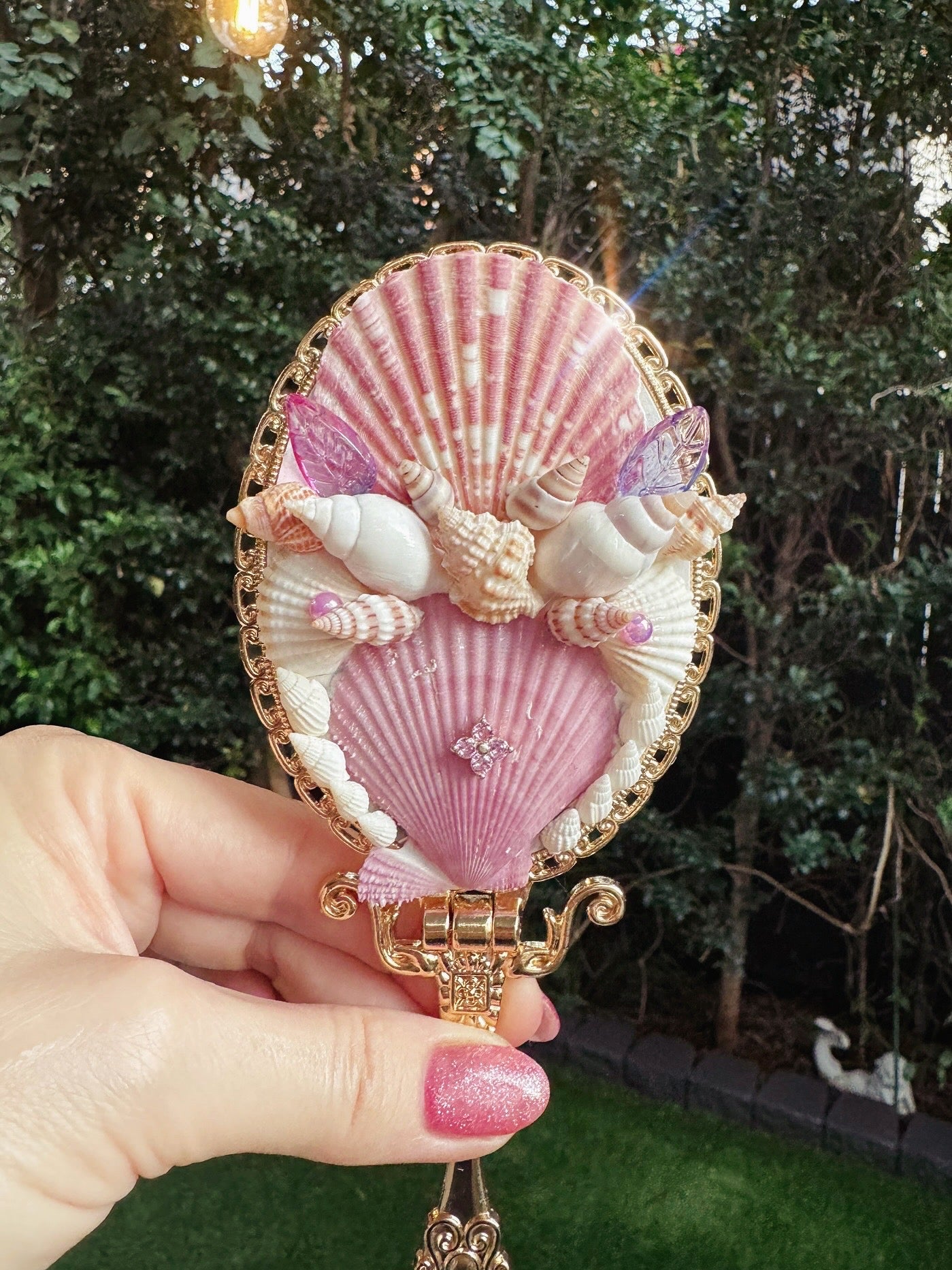 'Sea of Lilac Dreams' - Guilt Gold Seashell Mirror