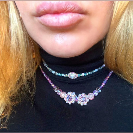 Collier de perles fait main avec cristaux Swarovski