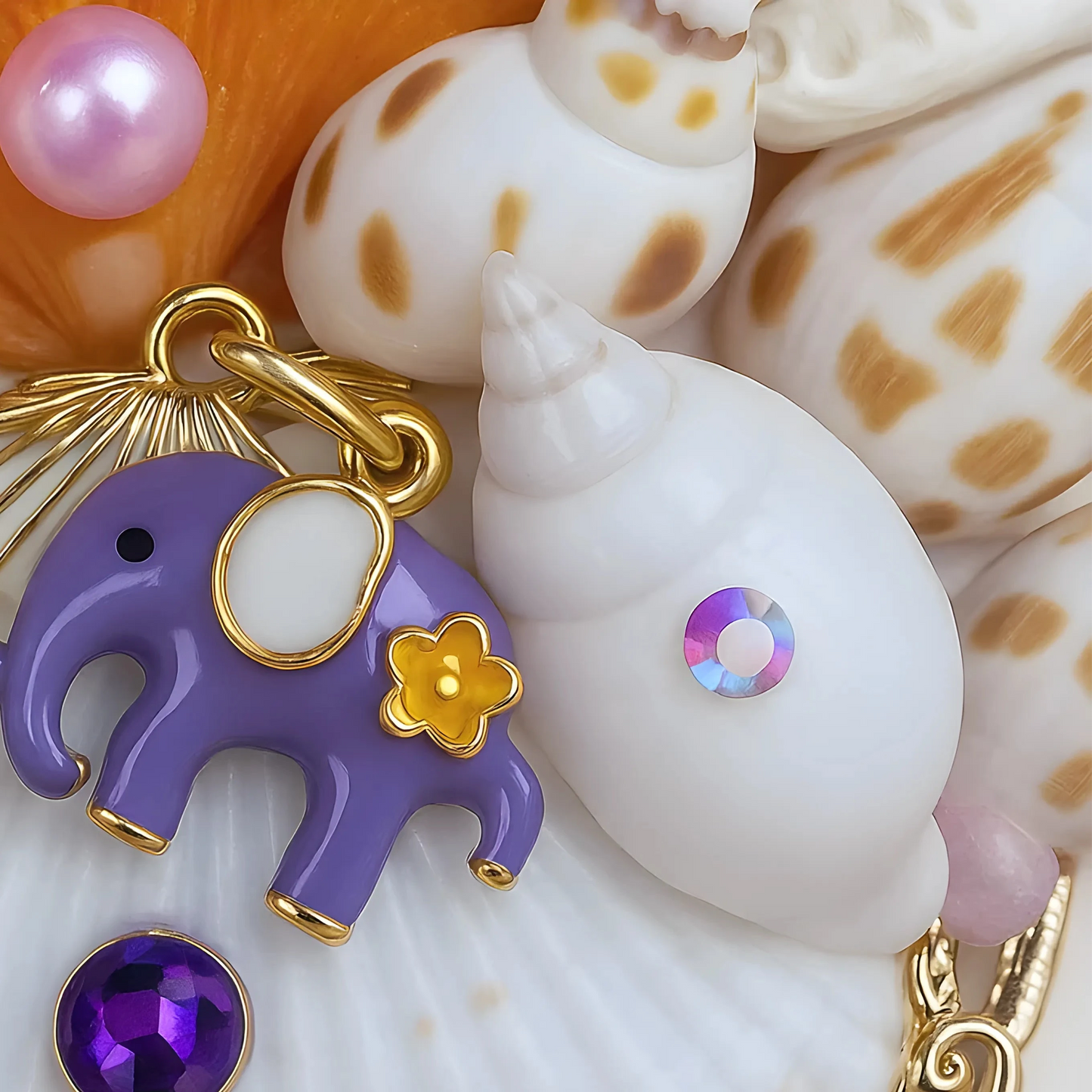 'Etty & the Amethyst Sun' - Guilt Gold Seashell Mirror