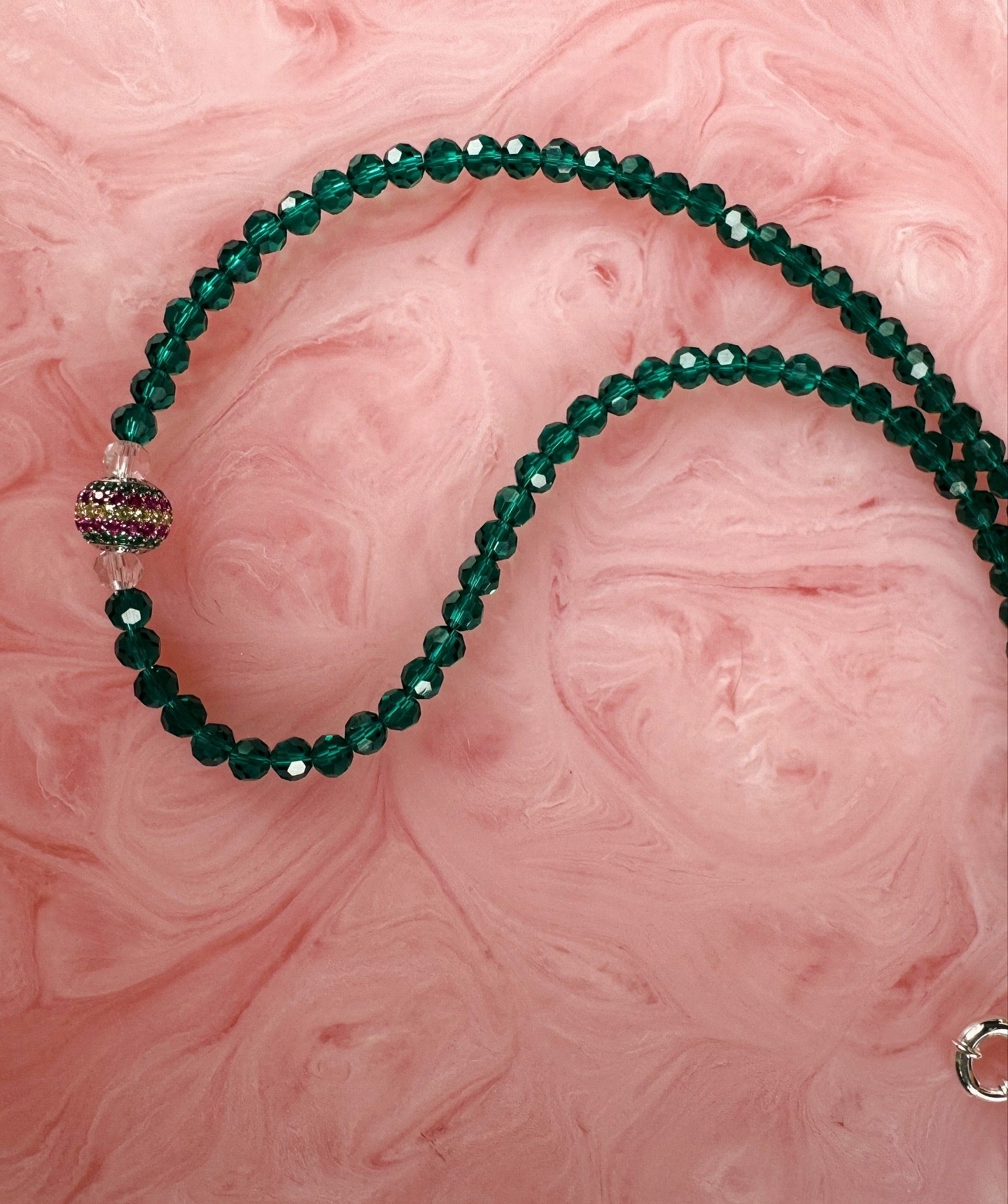 Emerald Green Crystal Necklace w Rhodium Sterling Silver
