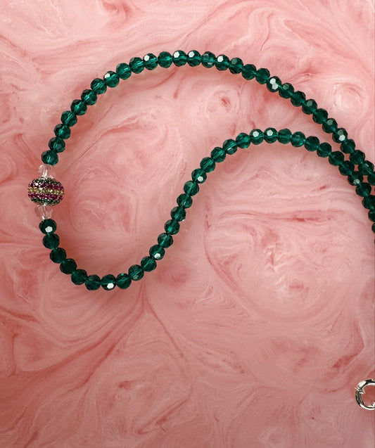Emerald Green Crystal Necklace w Rhodium Sterling Silver
