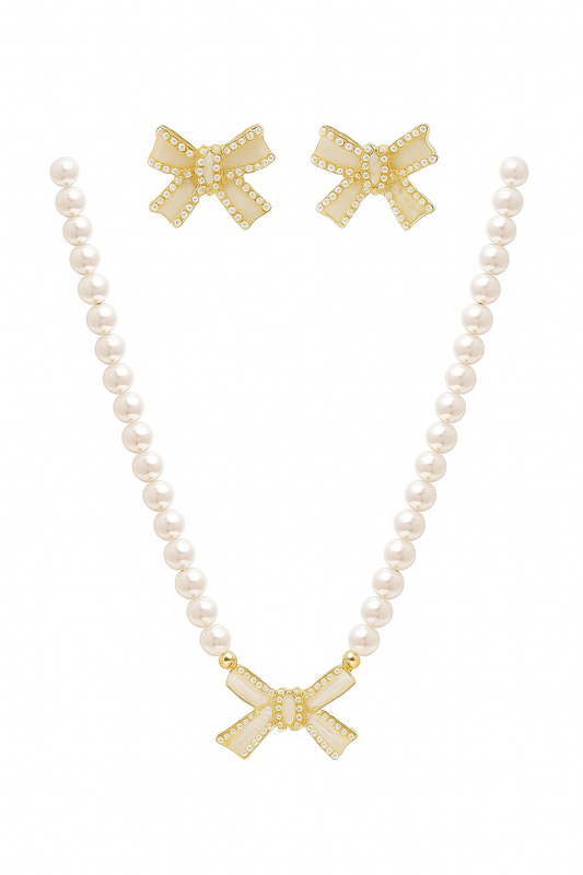 Pearl and Bow Necklace Set