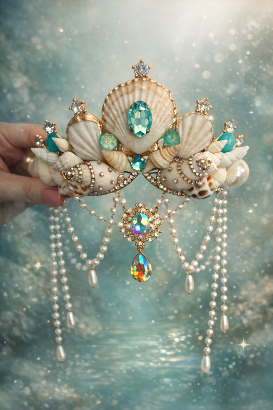 Ariel’s Dream Mermaid Crown ~ Statement Pearl & Shell Tiara