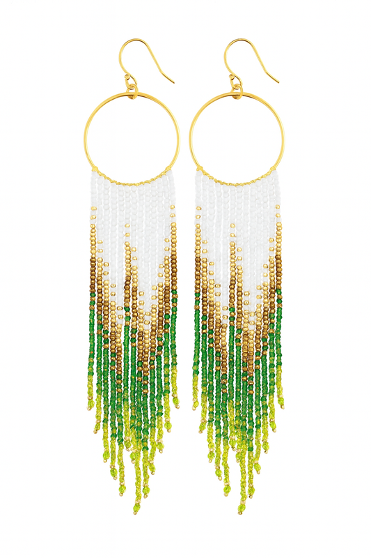 Boucles d'oreilles chandelier artisanales en perles de rocaille orange et blanc oursin