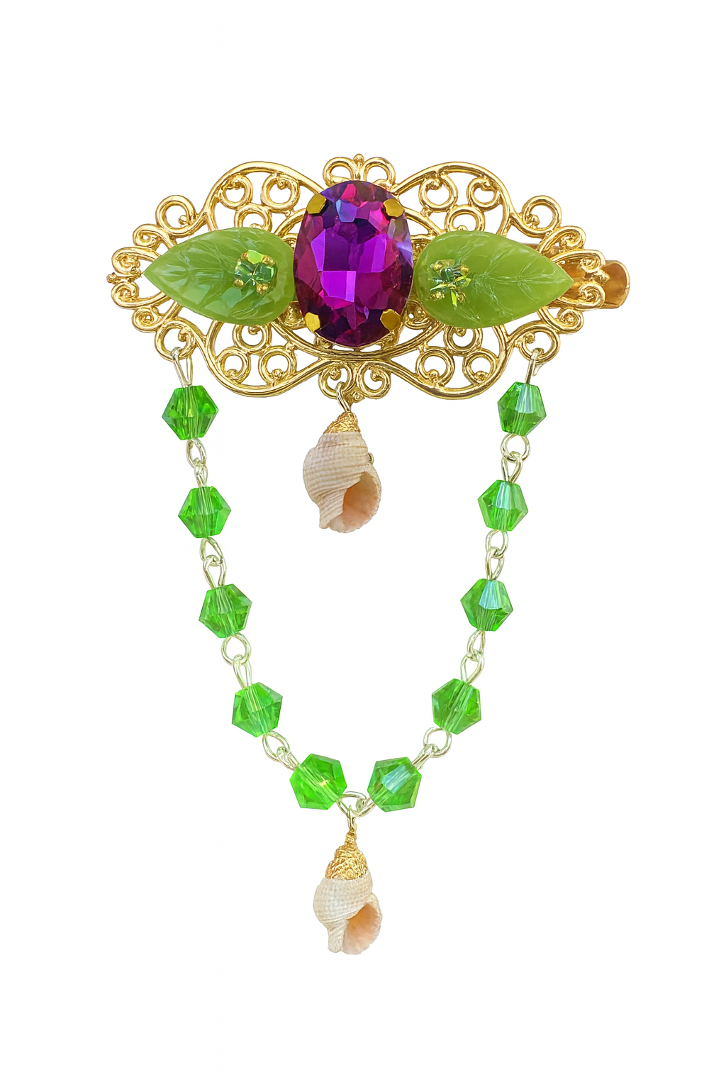 🌿 Bijou Enchanted Leaf – Czech Crystal Seashell Hair Jewel
