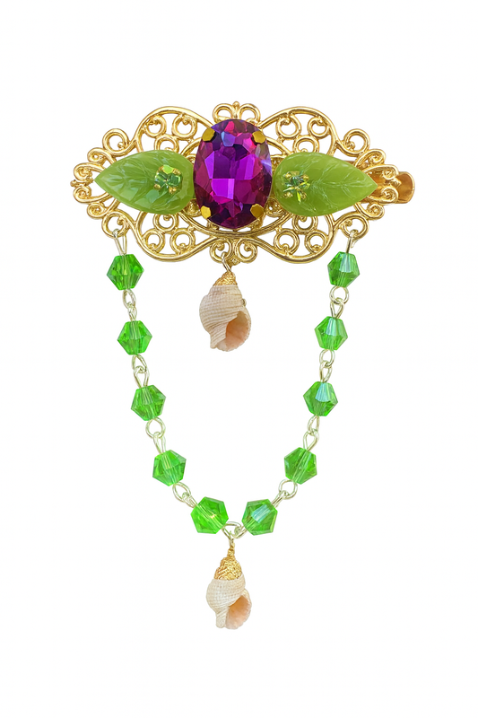 🌿 Bijou Enchanted Leaf – Czech Crystal Seashell Hair Jewel