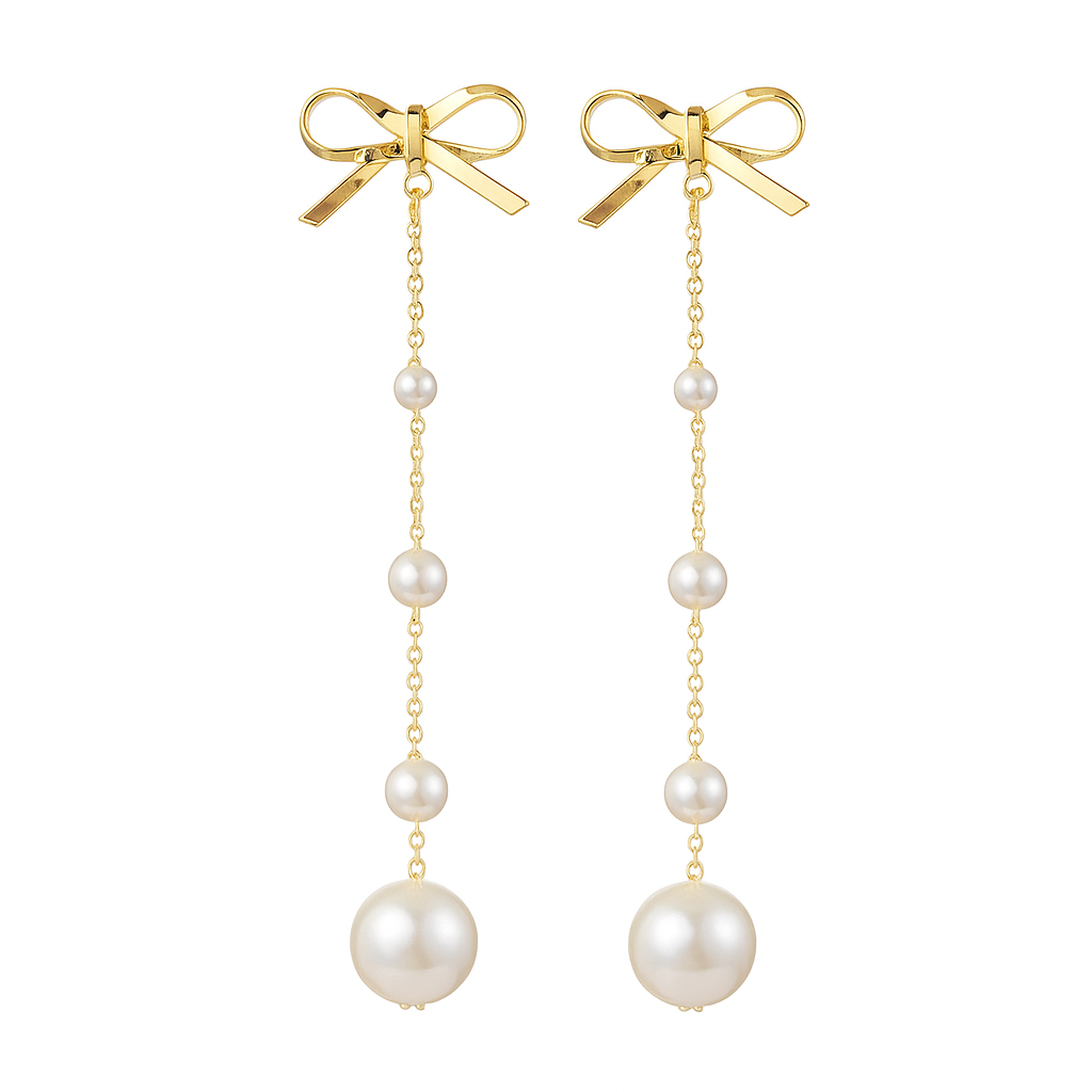'Moon Drops' ~ Pearl Gold Bow Handmade Designer Earrings