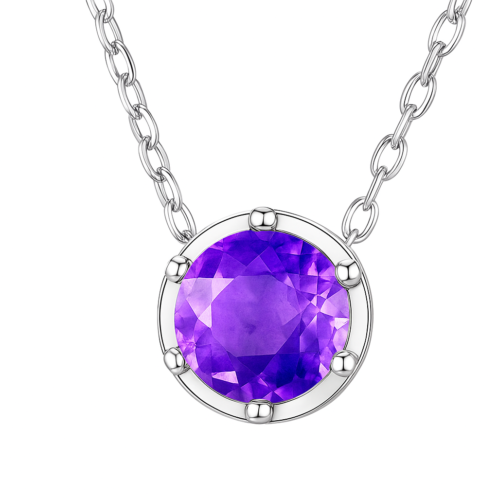 Twilight Tide ~ Rhodium Plated 925 Sterling Silver Amethyst Rhinestone Pendant Necklace