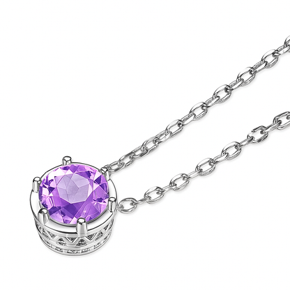 Twilight Tide ~ Rhodium Plated 925 Sterling Silver Amethyst Rhinestone Pendant Necklace