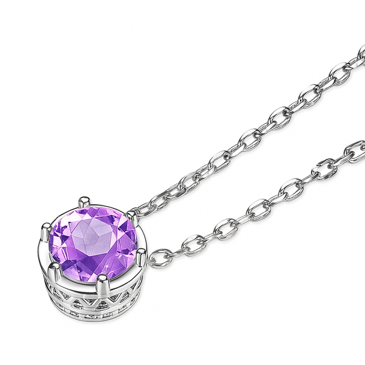 Twilight Tide ~ Rhodium Plated 925 Sterling Silver Amethyst Rhinestone Pendant Necklace