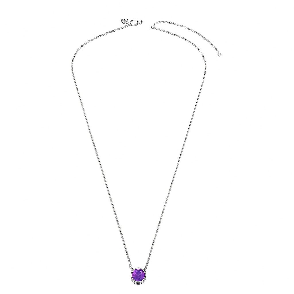 Twilight Tide ~ Rhodium Plated 925 Sterling Silver Amethyst Rhinestone Pendant Necklace