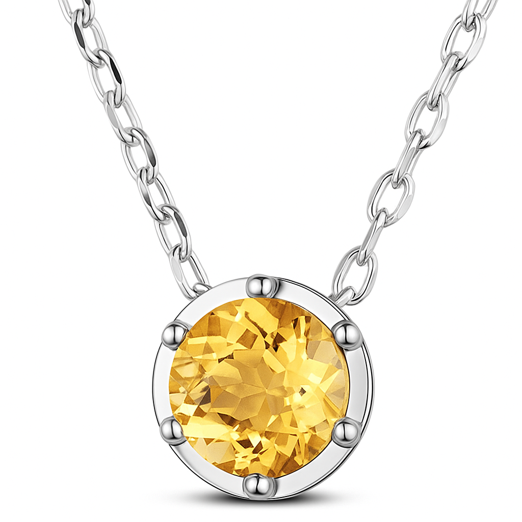 Golden Topaz ~ Rhodium Plated 925 Sterling Silver Topaz Rhinestone Pendant Necklace