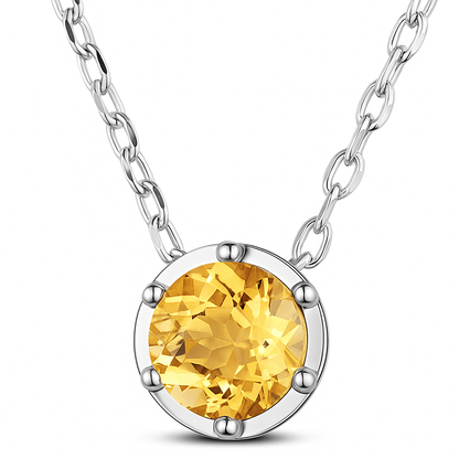Golden Topaz ~ Rhodium Plated 925 Sterling Silver Topaz Rhinestone Pendant Necklace