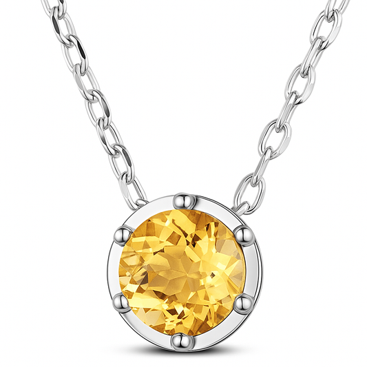 Golden Topaz ~ Rhodium Plated 925 Sterling Silver Topaz Rhinestone Pendant Necklace