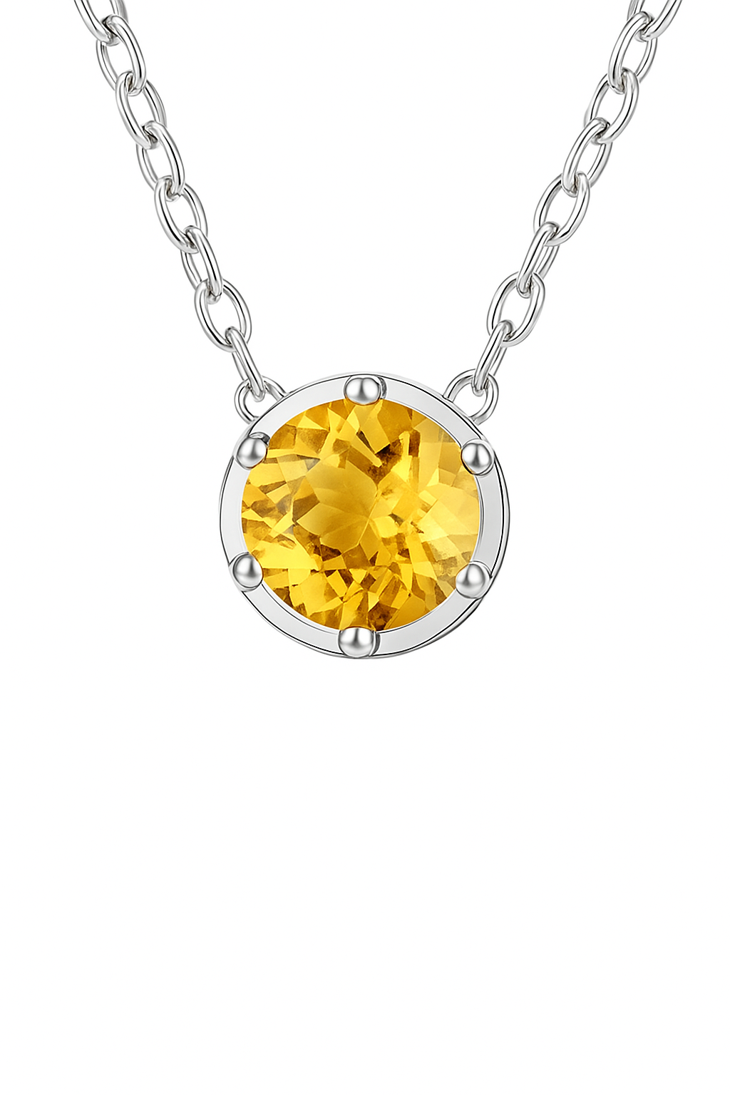Golden Topaz ~ Rhodium Plated 925 Sterling Silver Topaz Rhinestone Pendant Necklace