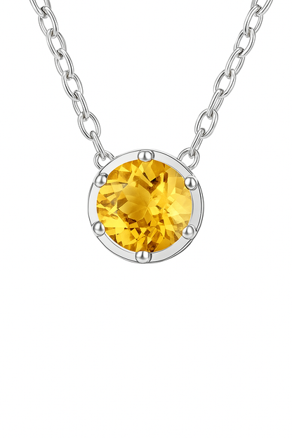Golden Topaz ~ Rhodium Plated 925 Sterling Silver Topaz Rhinestone Pendant Necklace