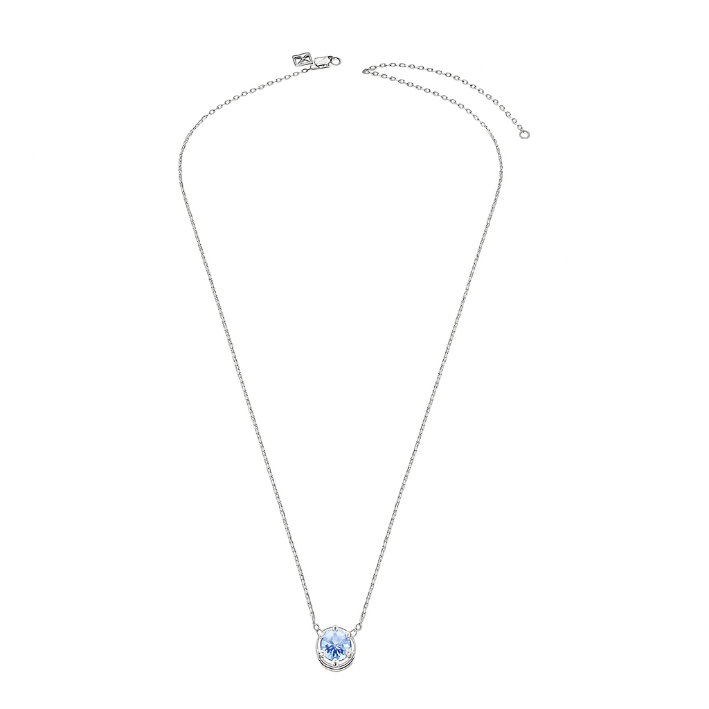 Aquamarine Drift ~ Rhodium Plated 925 Sterling Silver Pendant Necklace