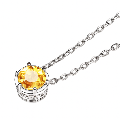 Golden Topaz ~ Rhodium Plated 925 Sterling Silver Topaz Rhinestone Pendant Necklace