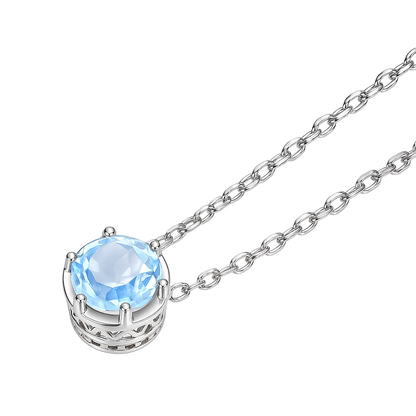 Aquamarine Drift ~ Rhodium Plated 925 Sterling Silver Pendant Necklace