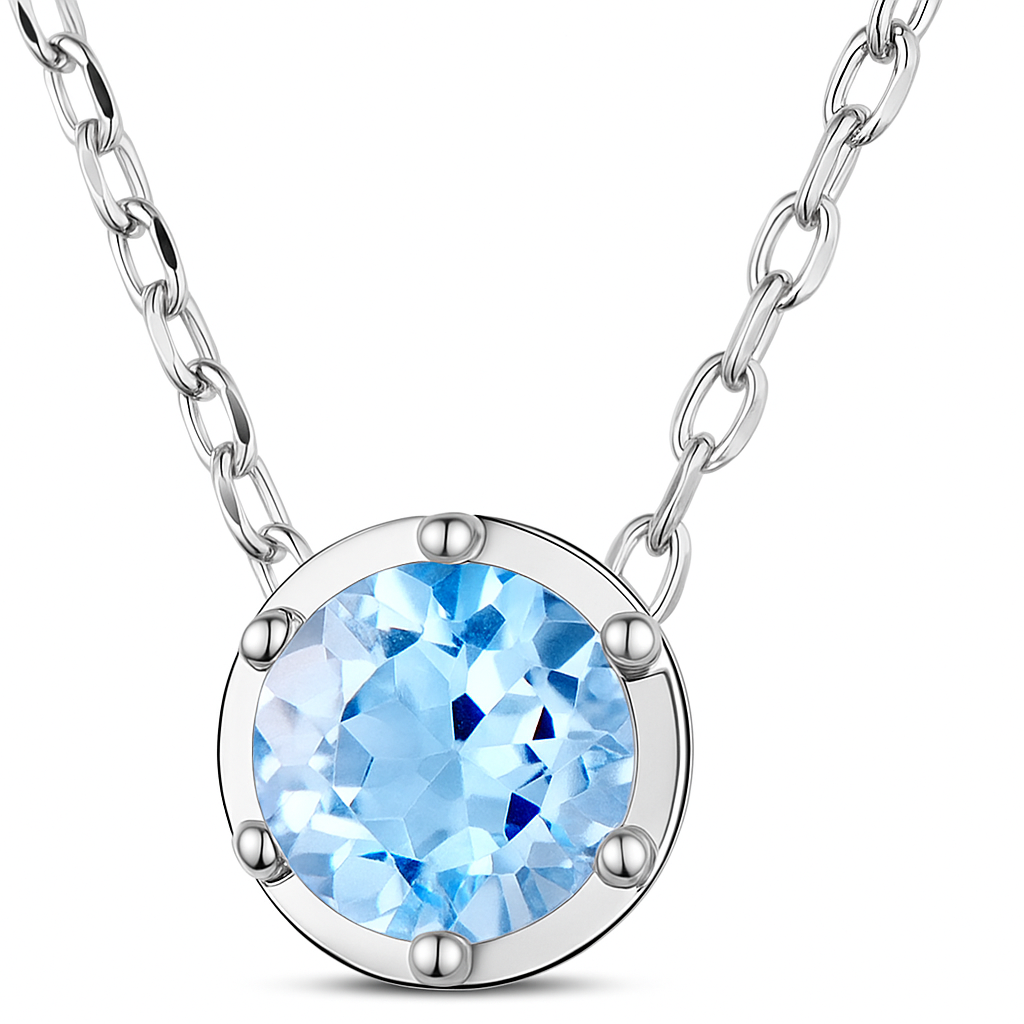 Aquamarine Drift ~ Rhodium Plated 925 Sterling Silver Pendant Necklace