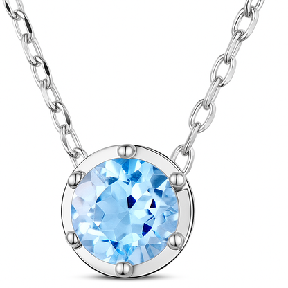 Aquamarine Drift ~ Rhodium Plated 925 Sterling Silver Pendant Necklace