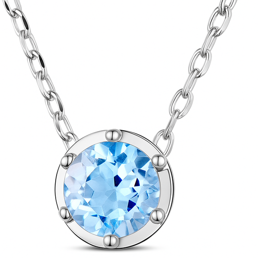 Aquamarine Drift ~ Rhodium Plated 925 Sterling Silver Pendant Necklace