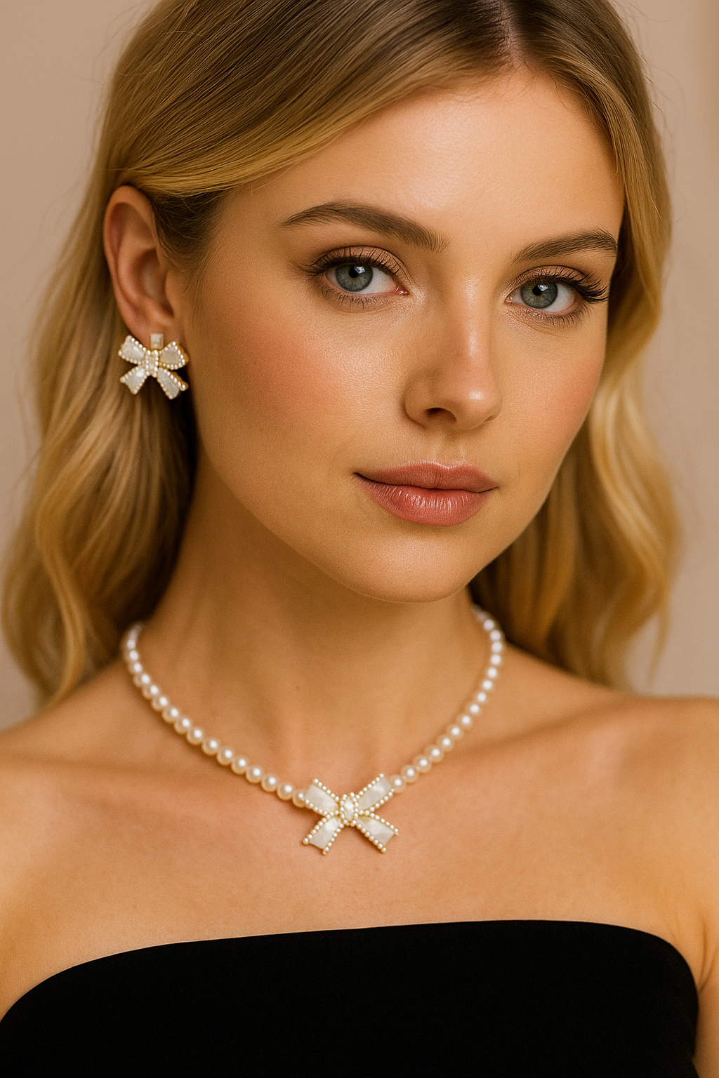 Pearl and Bow Necklace Set