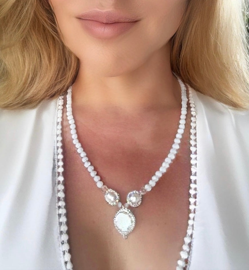 Snow Queen ~ Ice Necklace feat. Genuine Pearls and Crystals