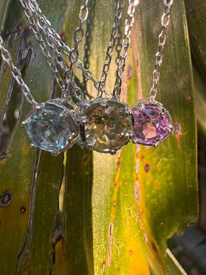 Golden Topaz ~ Rhodium Plated 925 Sterling Silver Topaz Rhinestone Pendant Necklace