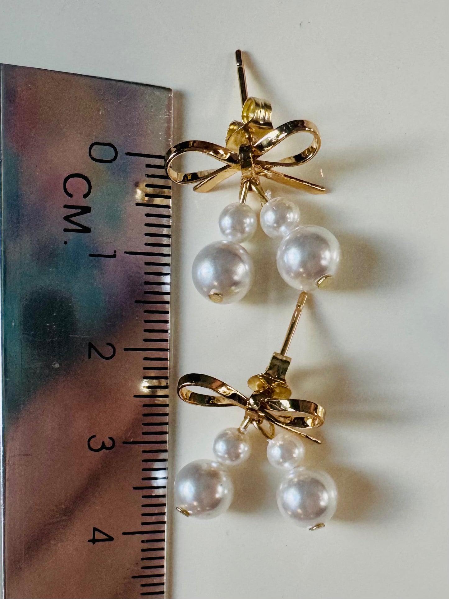 'Moonlit Pearl' - Gold Bow Handmade Designer Earrings