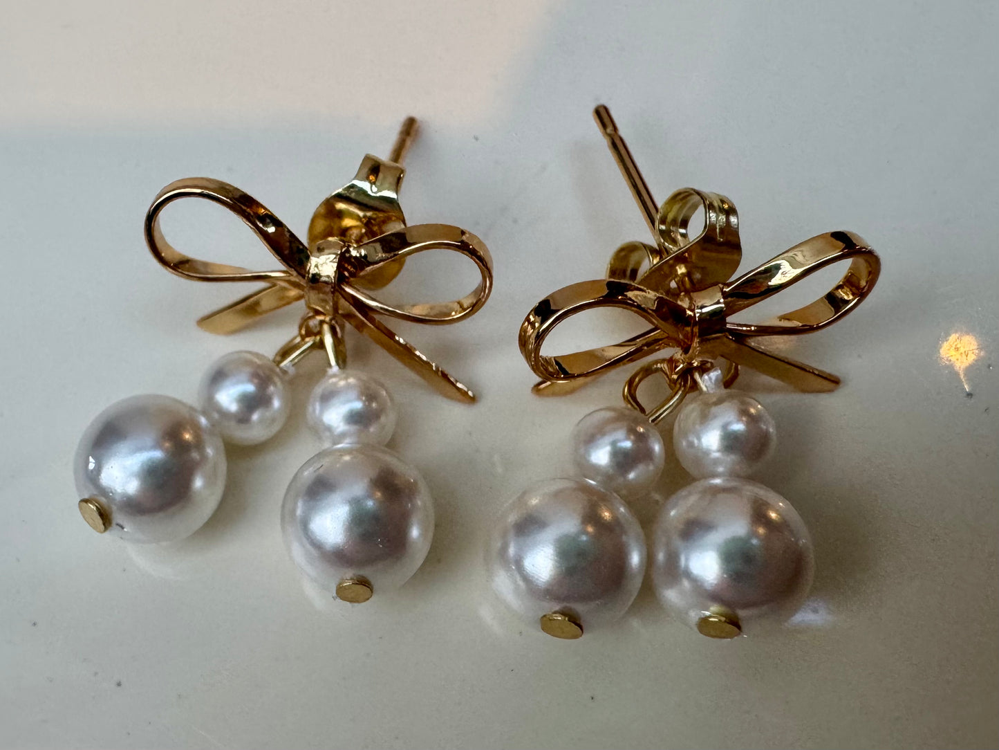 'Moonlit Pearl' - Gold Bow Handmade Designer Earrings