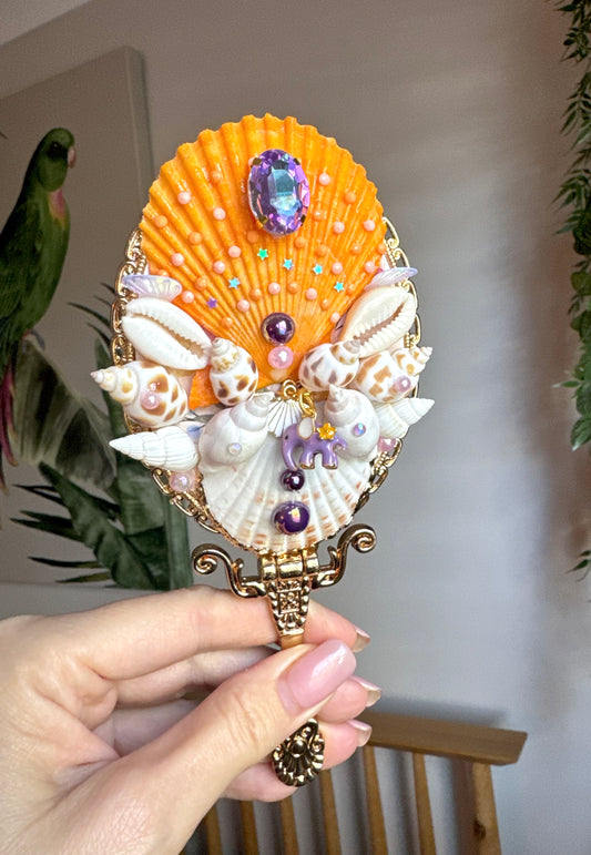 'Etty & the Amethyst Sun' - Guilt Gold Seashell Mirror